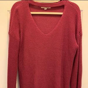 Pink Rose V-Neck Long-Sleeve Sweater